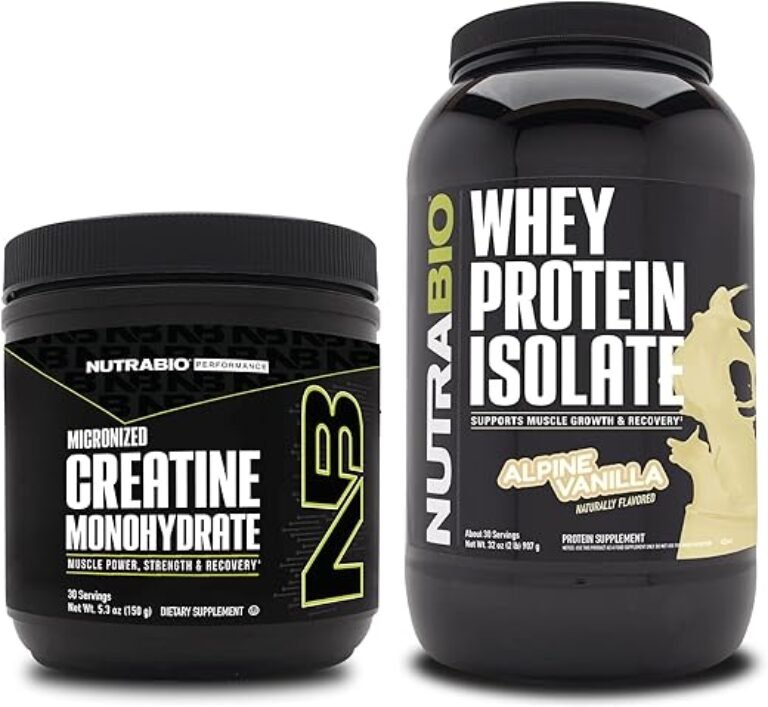 NutraBio Creatine Monohydrate, Unflavored, 150g and Whey Protein Isolate, Alpine Vanilla, Supplement Bundle - Muscle Energy, Lean Muscle Growth, Recovery, and Strength