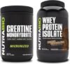 NutraBio Creatine Monohydrate, Unflavored, 500g and Whey Protein Isolate, Dutch Chocolate, Supplement Bundle - Muscle Energy, Lean Muscle Growth, Recovery, and Strength