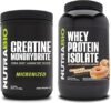 NutraBio Creatine Monohydrate, Unflavored, 500g and Whey Protein Isolate, Cinnamon Sugar Donut, Supplement Bundle - Muscle Energy, Lean Muscle Growth, Recovery, and Strength
