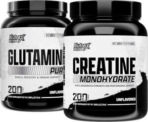 Nutrex Research Creatine Monohydrate Powder 200 Serv & L Glutamine Powder 200 Serv Bundle