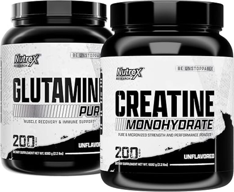 Nutrex Research Creatine Monohydrate Powder 200 Serv & L Glutamine Powder 200 Serv Bundle